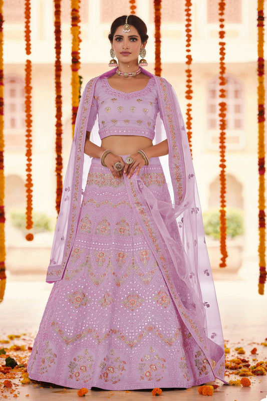 Pink Pakistani Organza Lehenga Choli For Indian Festivals & Weddings - Thread Embroidery Work, Zarkan Work
