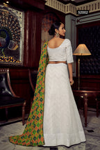 White Pakistani Georgette Lehenga Choli For Indian Festivals & Weddings - Thread Embroidery Work,
