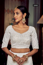 White Pakistani Georgette Lehenga Choli For Indian Festivals & Weddings - Thread Embroidery Work,