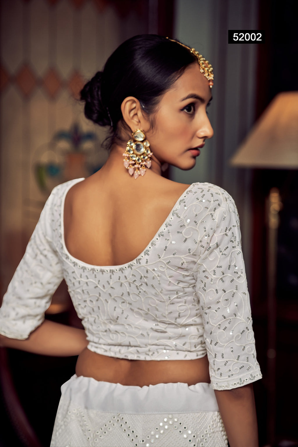 White Pakistani Georgette Lehenga Choli For Indian Festivals & Weddings - Thread Embroidery Work,