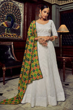 White Pakistani Georgette Lehenga Choli For Indian Festivals & Weddings - Thread Embroidery Work,