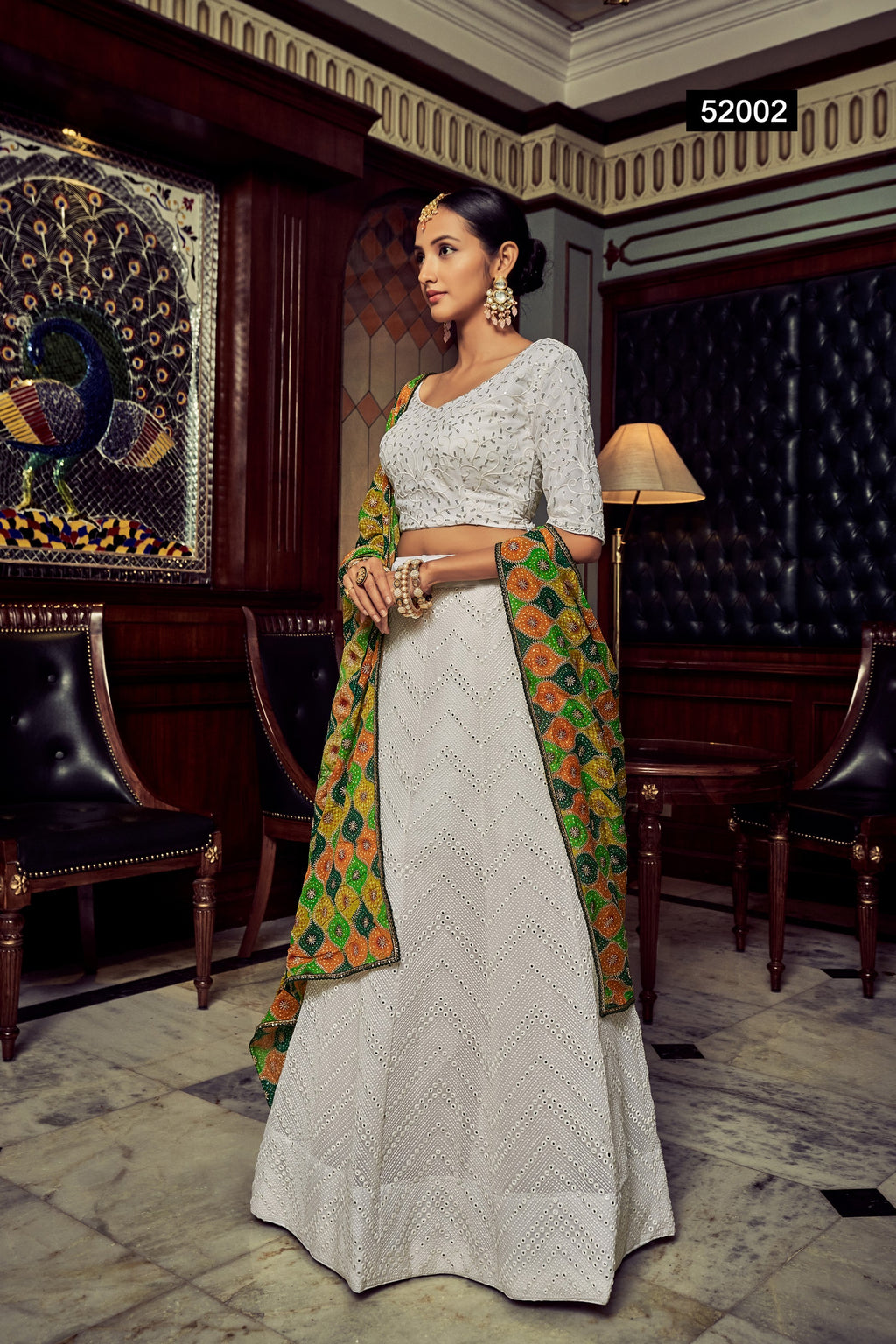 White Pakistani Georgette Lehenga Choli For Indian Festivals & Weddings - Thread Embroidery Work,