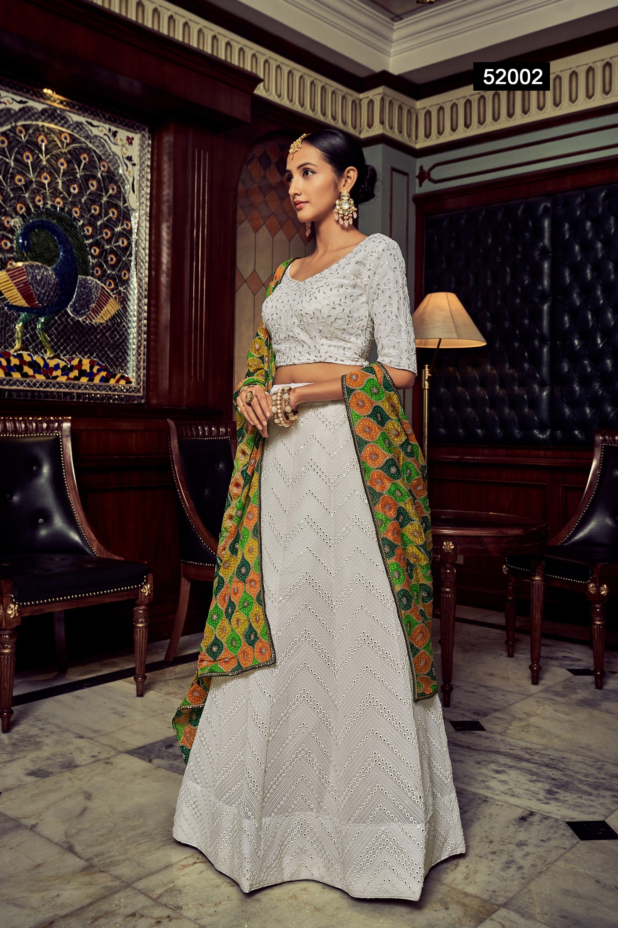 White Pakistani Georgette Lehenga Choli For Indian Festivals & Weddings - Thread Embroidery Work,