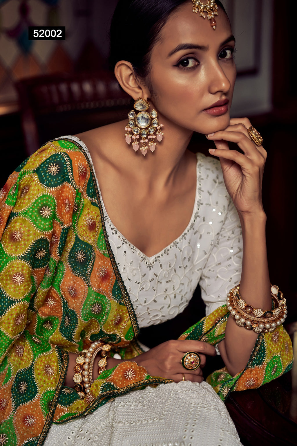 White Pakistani Georgette Lehenga Choli For Indian Festivals & Weddings - Thread Embroidery Work,