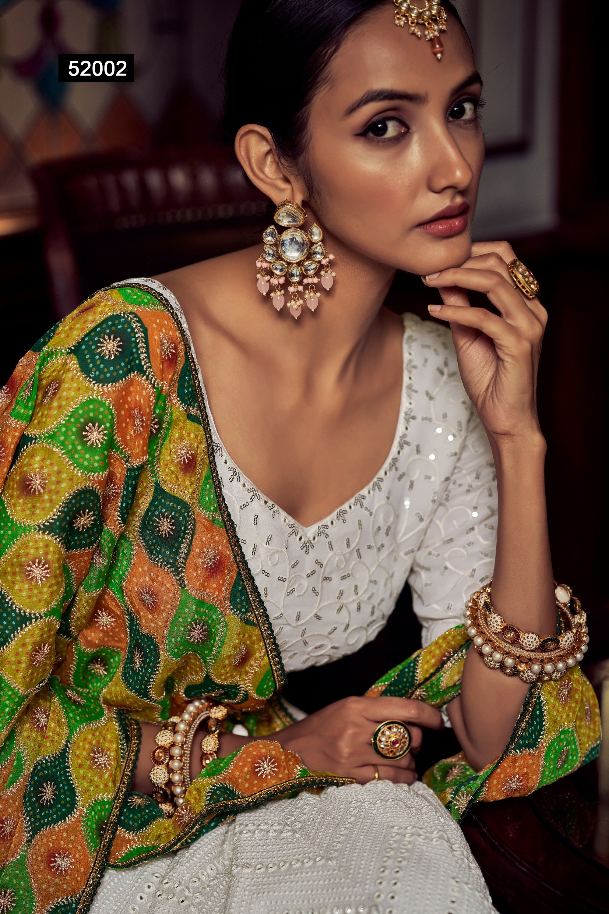 White Pakistani Georgette Lehenga Choli For Indian Festivals & Weddings - Thread Embroidery Work,