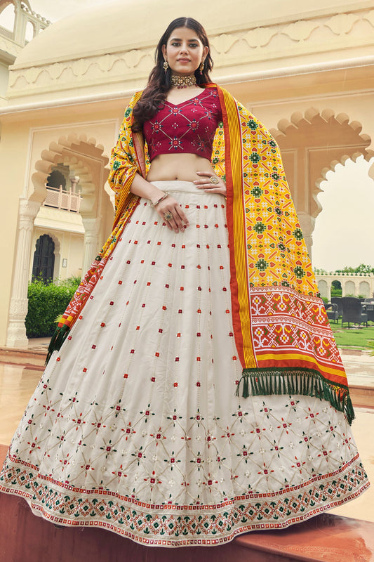 White Georgette Lehenga Choli For Indian Weddings & Festivals - Thread Work, Sequence Embroidery Work