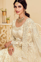 White Pakistani Net Lehenga Choli For Indian Festivals & Weddings - Thread Embroidery Work, Codding Embroidery Work, Butta Work, Stone Work