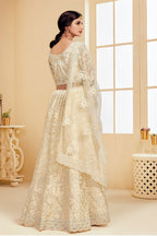 White Pakistani Net Lehenga Choli For Indian Festivals & Weddings - Thread Embroidery Work, Codding Embroidery Work, Butta Work, Stone Work