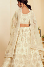 White Pakistani Net Lehenga Choli For Indian Festivals & Weddings - Thread Embroidery Work, Codding Embroidery Work, Stone Work