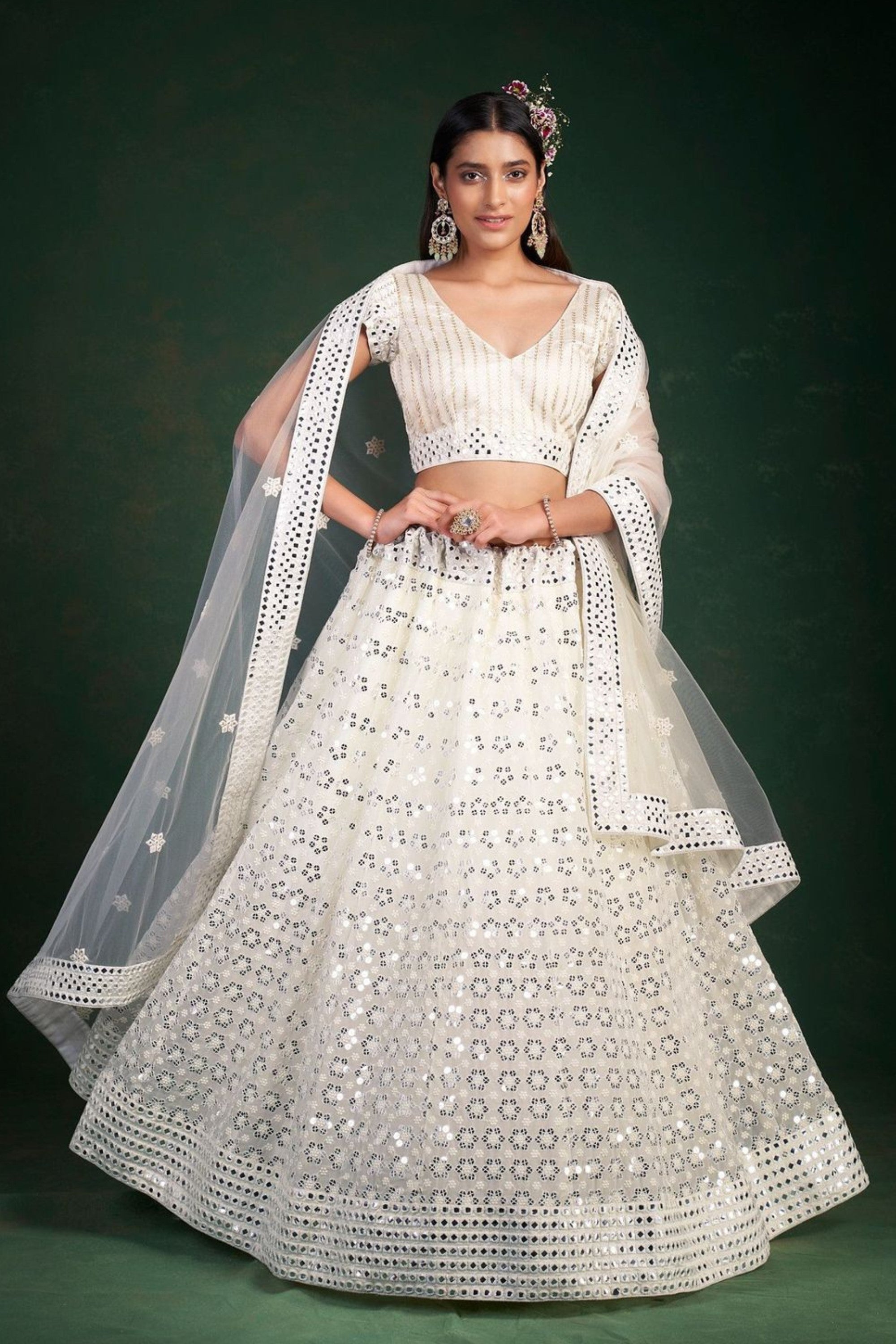 Off White Organza Sequins Designer Wedding Lehenga Choli -- Miraamall - USA  UK Canada