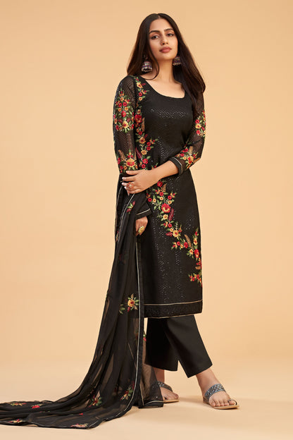 Wine Pakistani Georgette Salwar Kameez For Indian Festivals & Weddings - Sequence Embroidery Work, Thread Embroidery Work, Zari Work