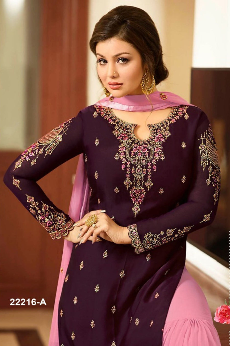 Blue Pakistani Georgette Plazo For Wedding & Festival - Embroidery Work