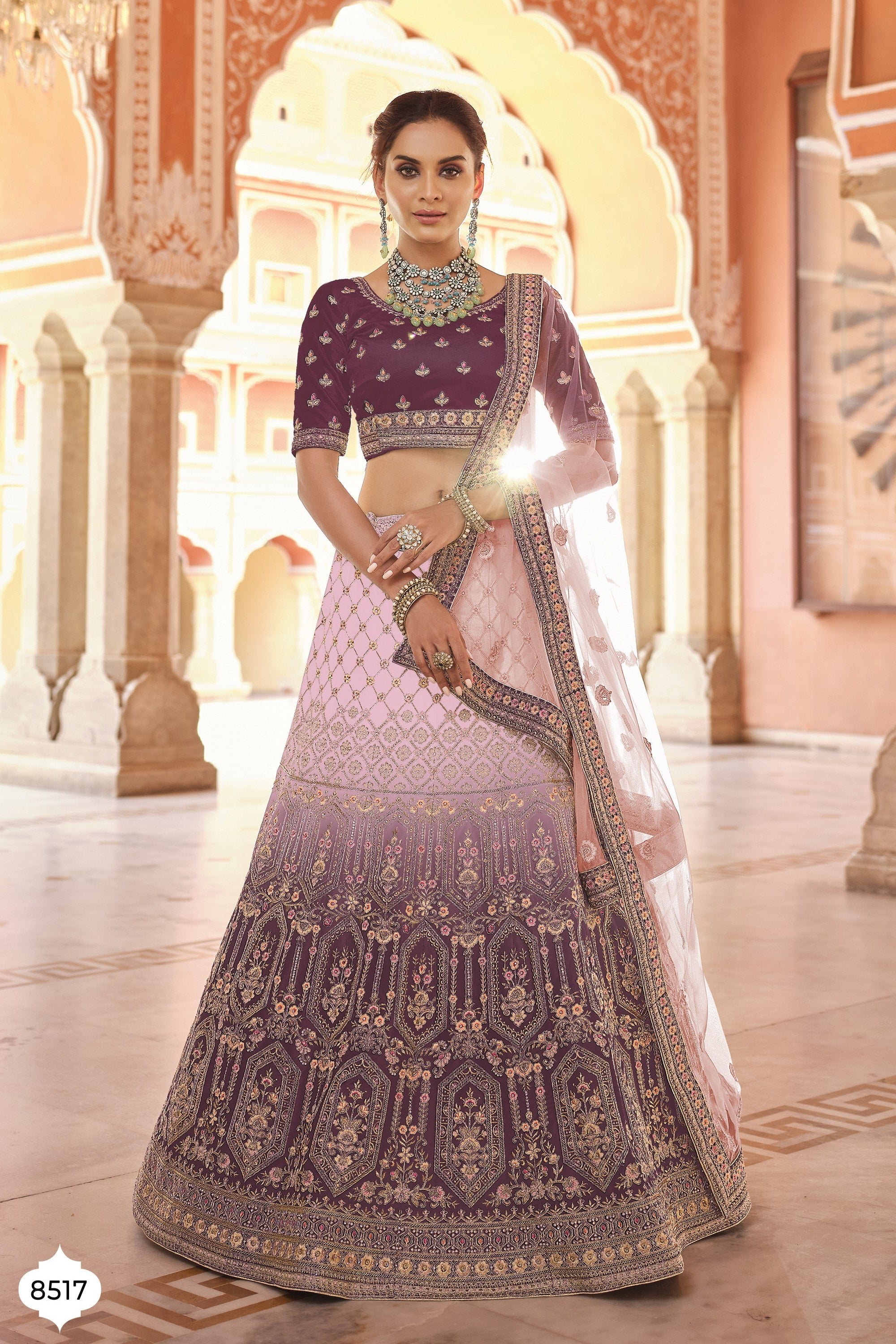 Wine Pakistani Velvet Lehenga Choli For Indian Festivals & Weddings - Thread Embroidery Work, Dori Work, Handwork Work, Zarkan Work