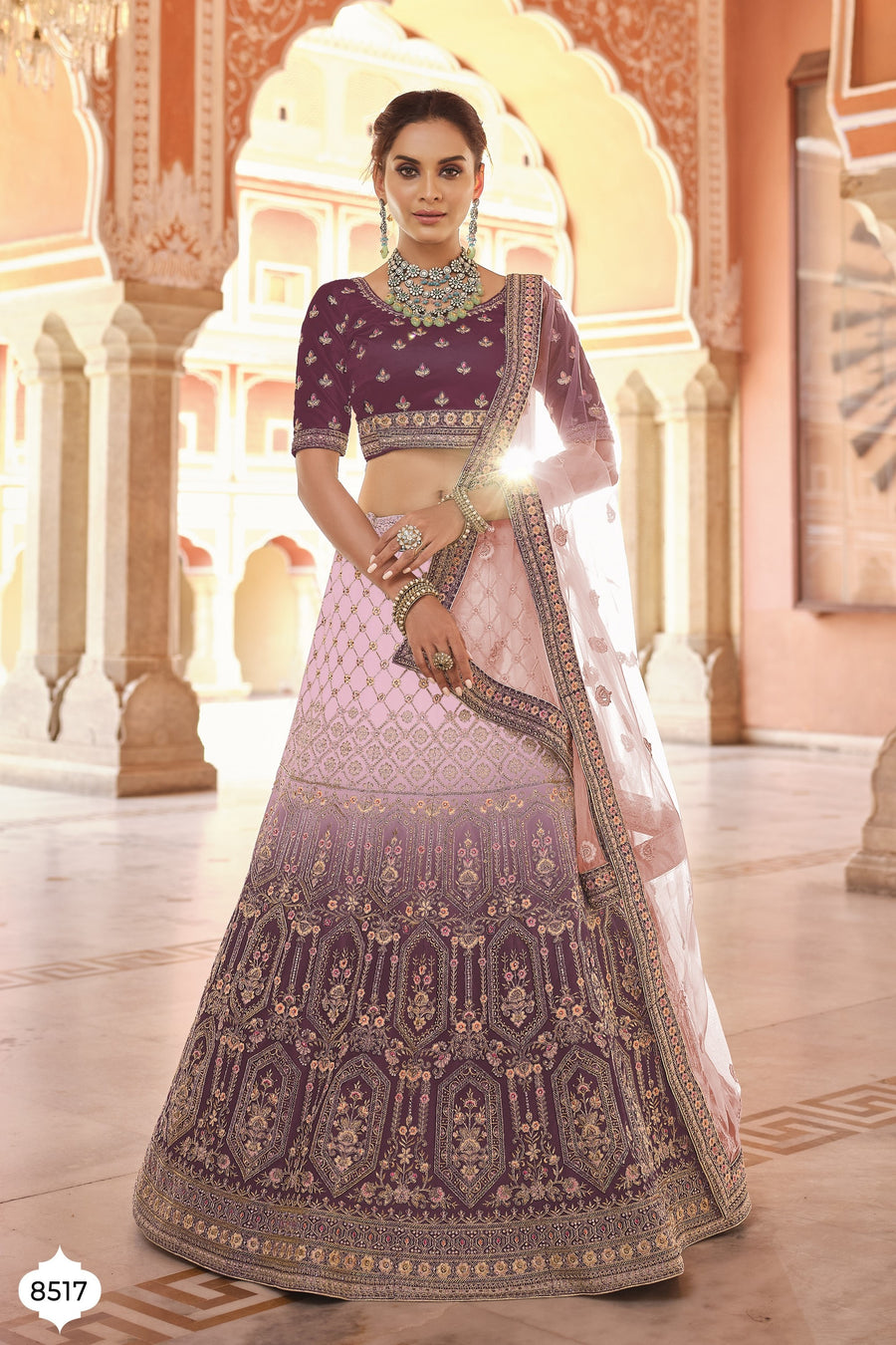 Wine Pakistani Velvet Lehenga Choli For Indian Festivals & Weddings - Thread Embroidery Work, Dori Work, Handwork Work, Zarkan Work