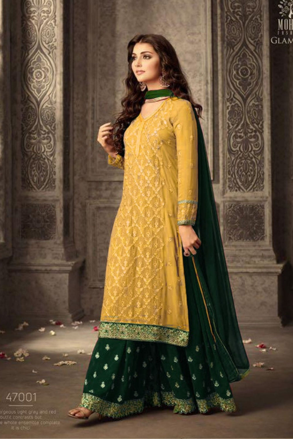 Coffee Pakistani Georgette Plazo For Wedding & Festival - Embroidery Work