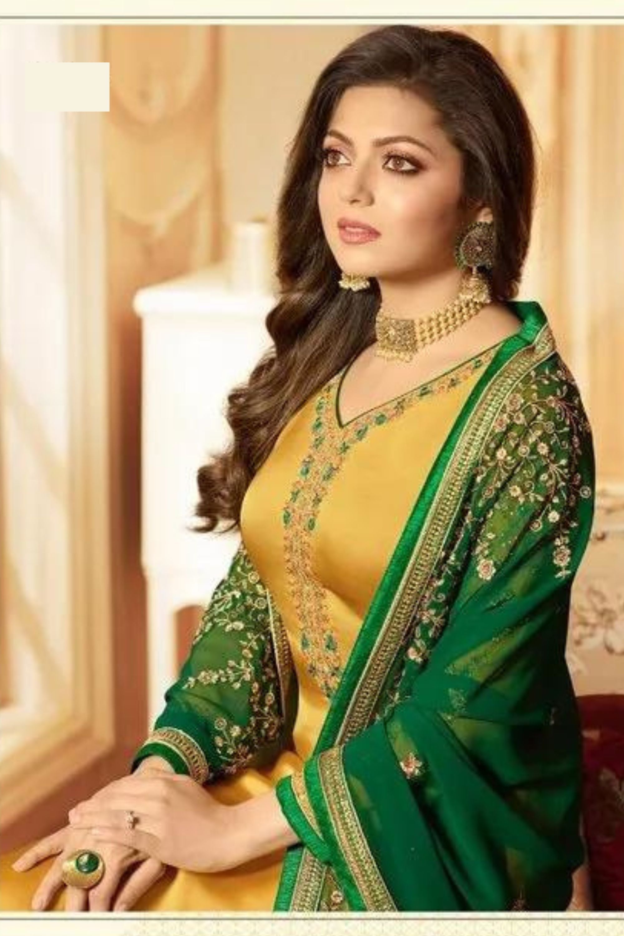 Yellow Pakistani Georgette Salwar Kameez For Wedding & Festival - Embroidery Work