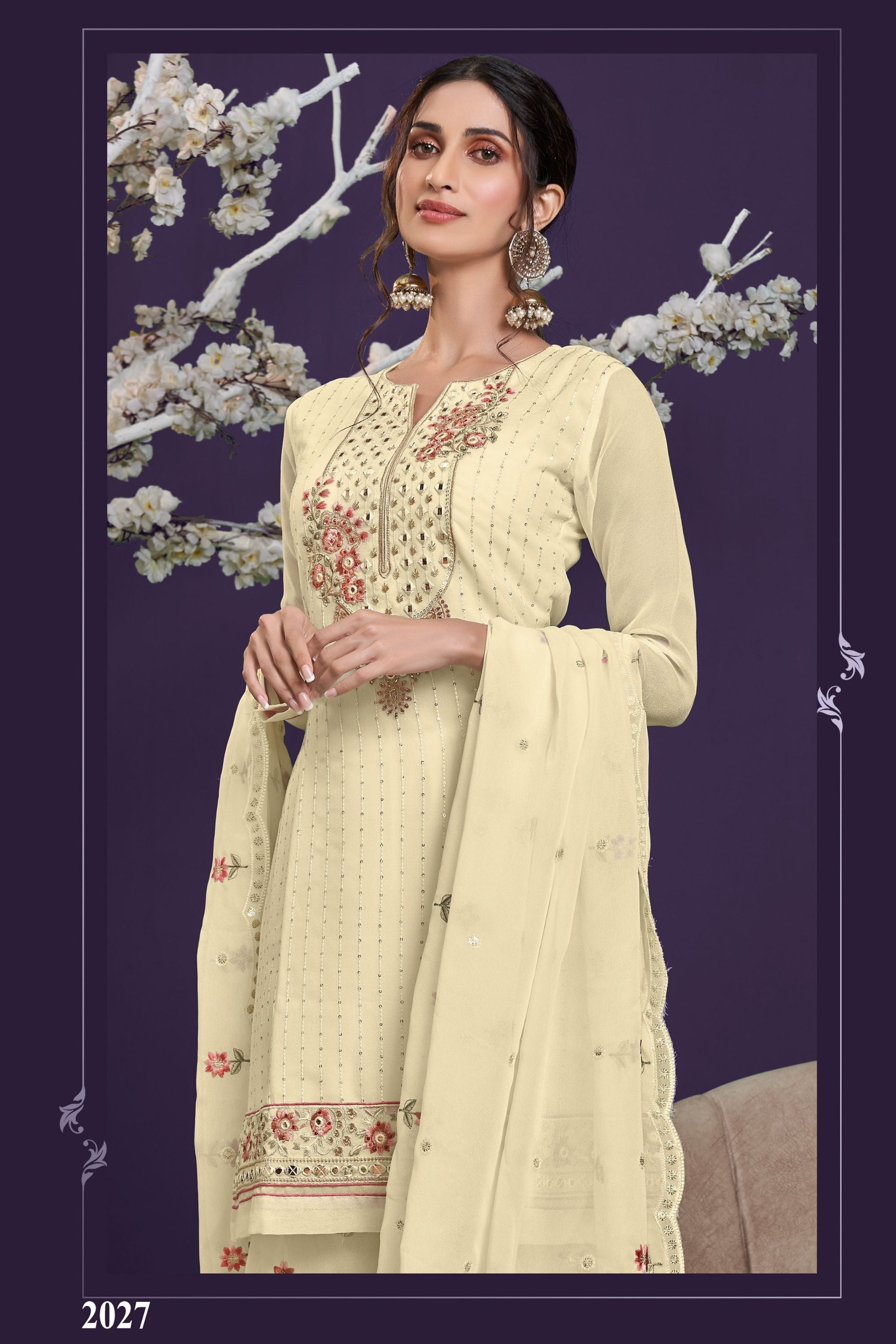 Yellow Pakistani Georgette Sharara For Indian Festivals & Weddings - Thread Embroidery Work, Zari Work, Khatli Work, Sequence Embroidery Work