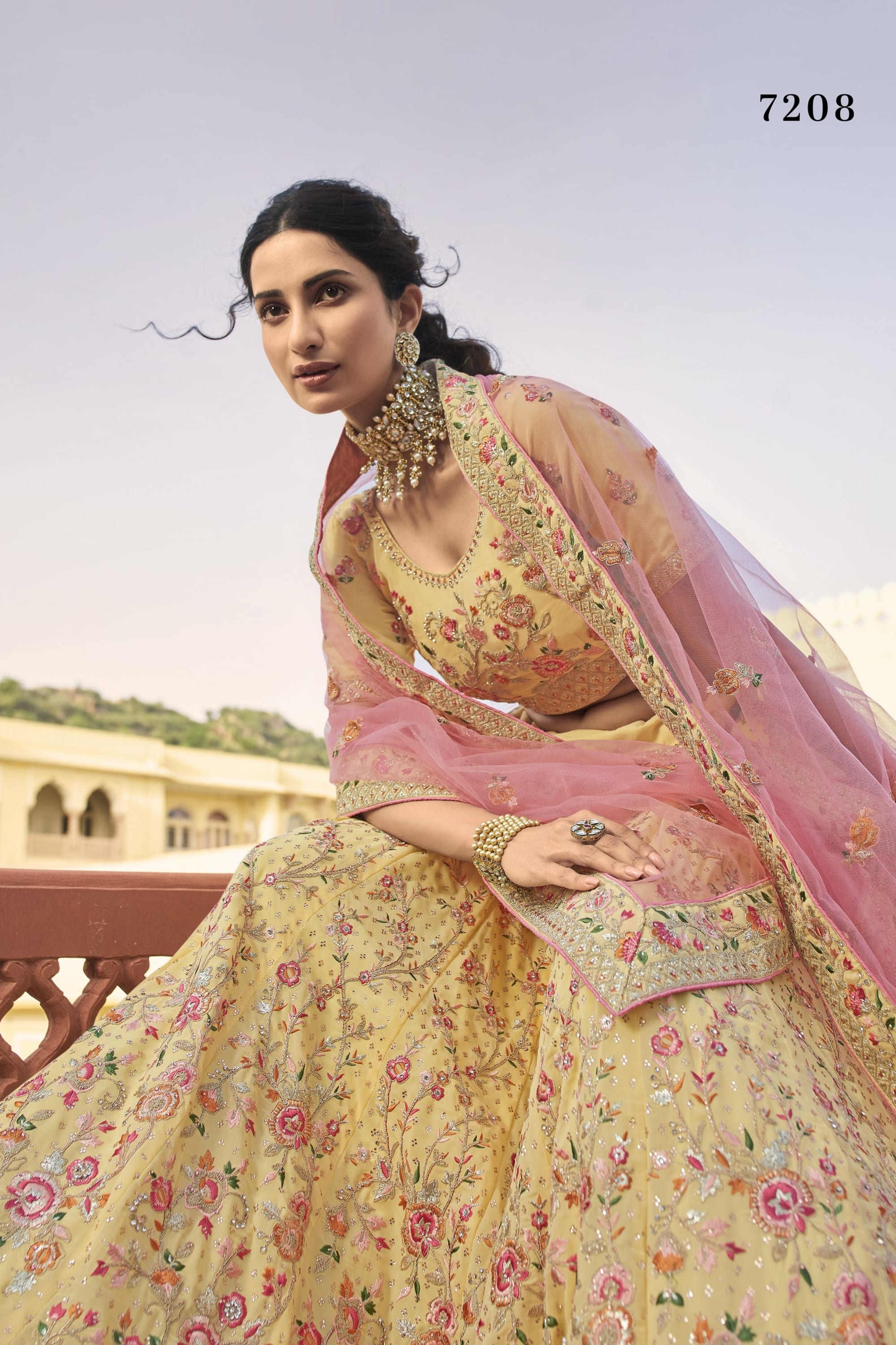 Yellow Pakistani Organza Lehenga Choli For Indian Festivals & Weddings - Thread Embroidery Work, Zari Work, Dori Work, Swarovski Work, Zarkan Work