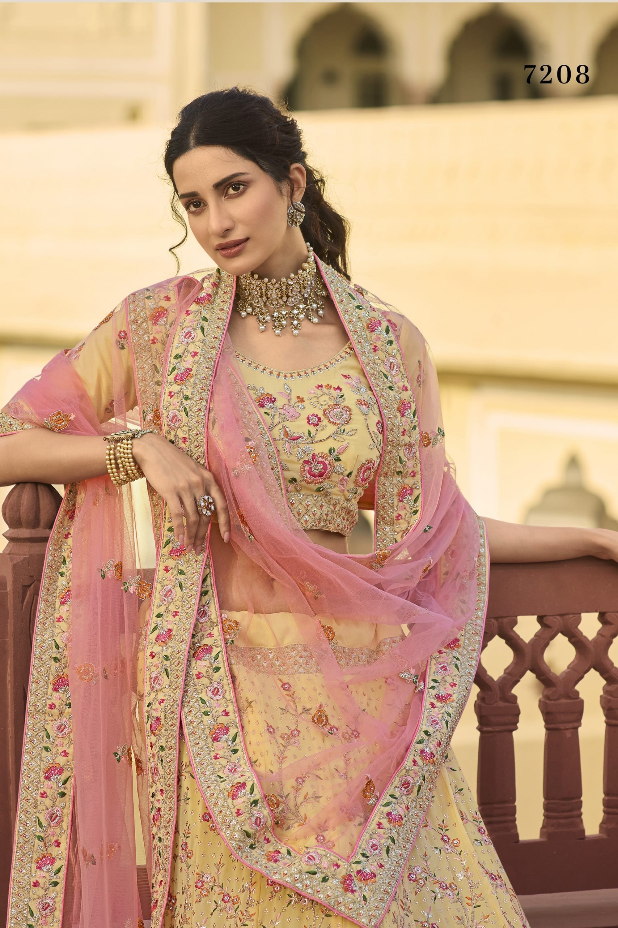 Yellow Pakistani Organza Lehenga Choli For Indian Festivals & Weddings - Thread Embroidery Work, Zari Work, Dori Work, Swarovski Work, Zarkan Work