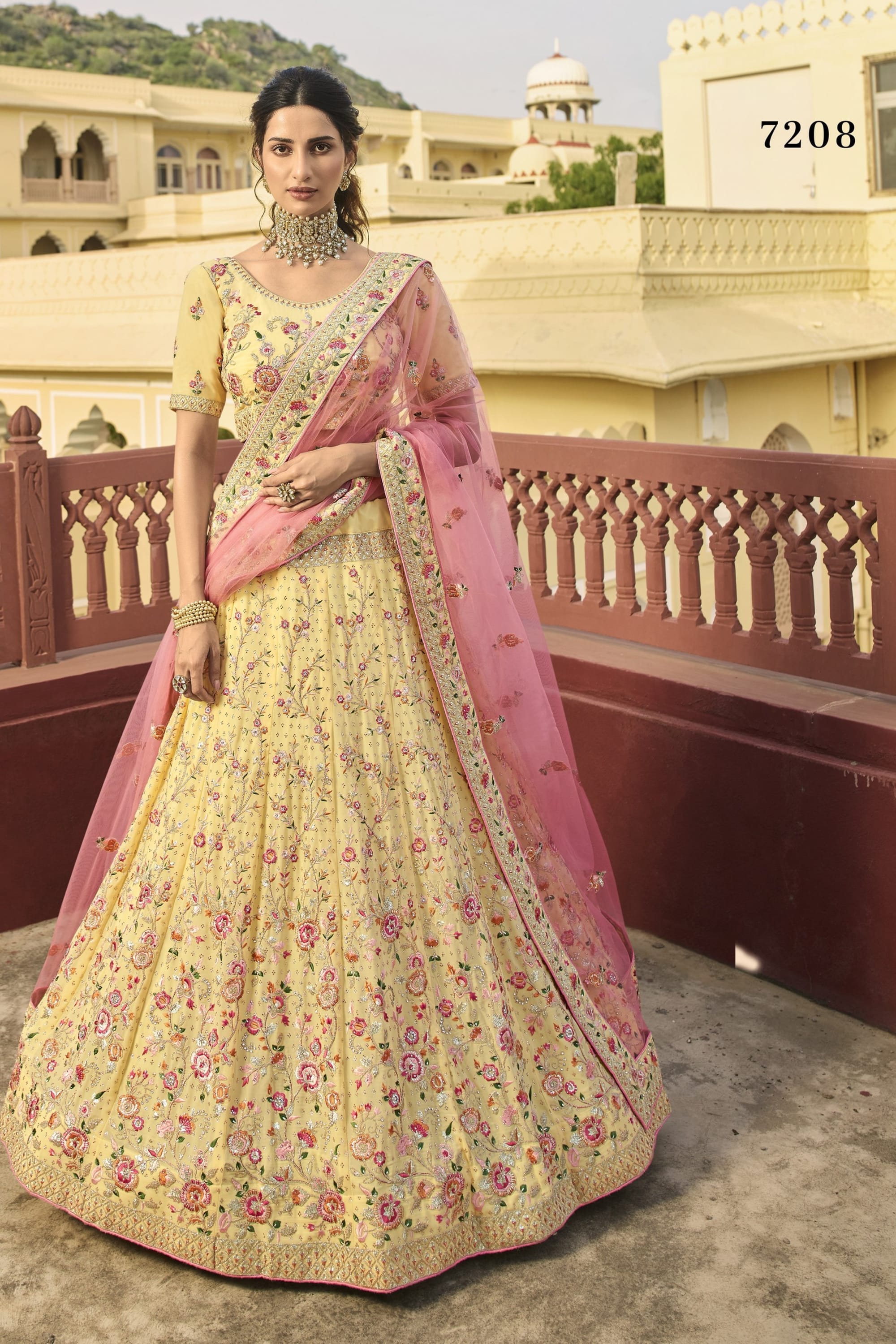 Yellow Pakistani Organza Lehenga Choli For Indian Festivals & Weddings - Thread Embroidery Work, Zari Work, Dori Work, Swarovski Work, Zarkan Work