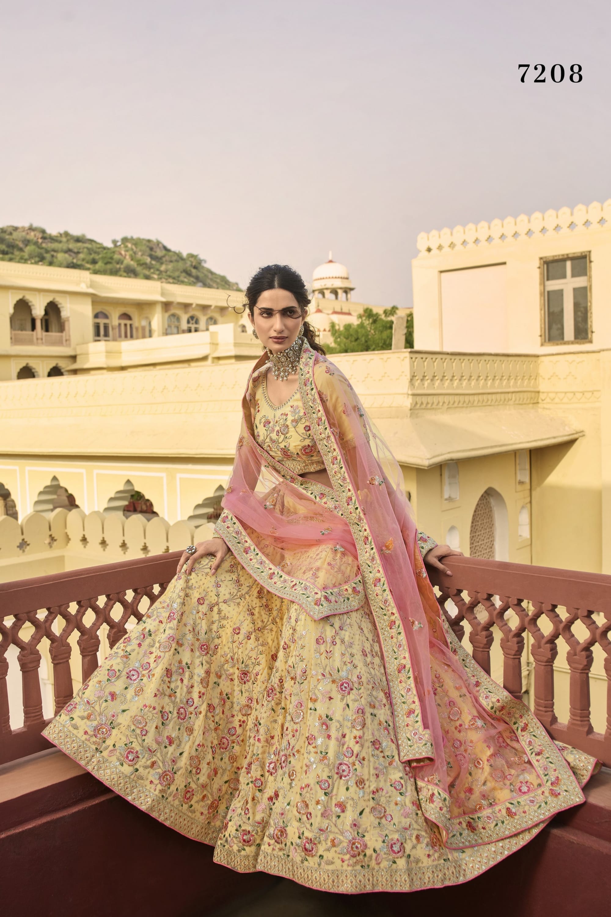 Yellow Pakistani Organza Lehenga Choli For Indian Festivals & Weddings - Thread Embroidery Work, Zari Work, Dori Work, Swarovski Work, Zarkan Work