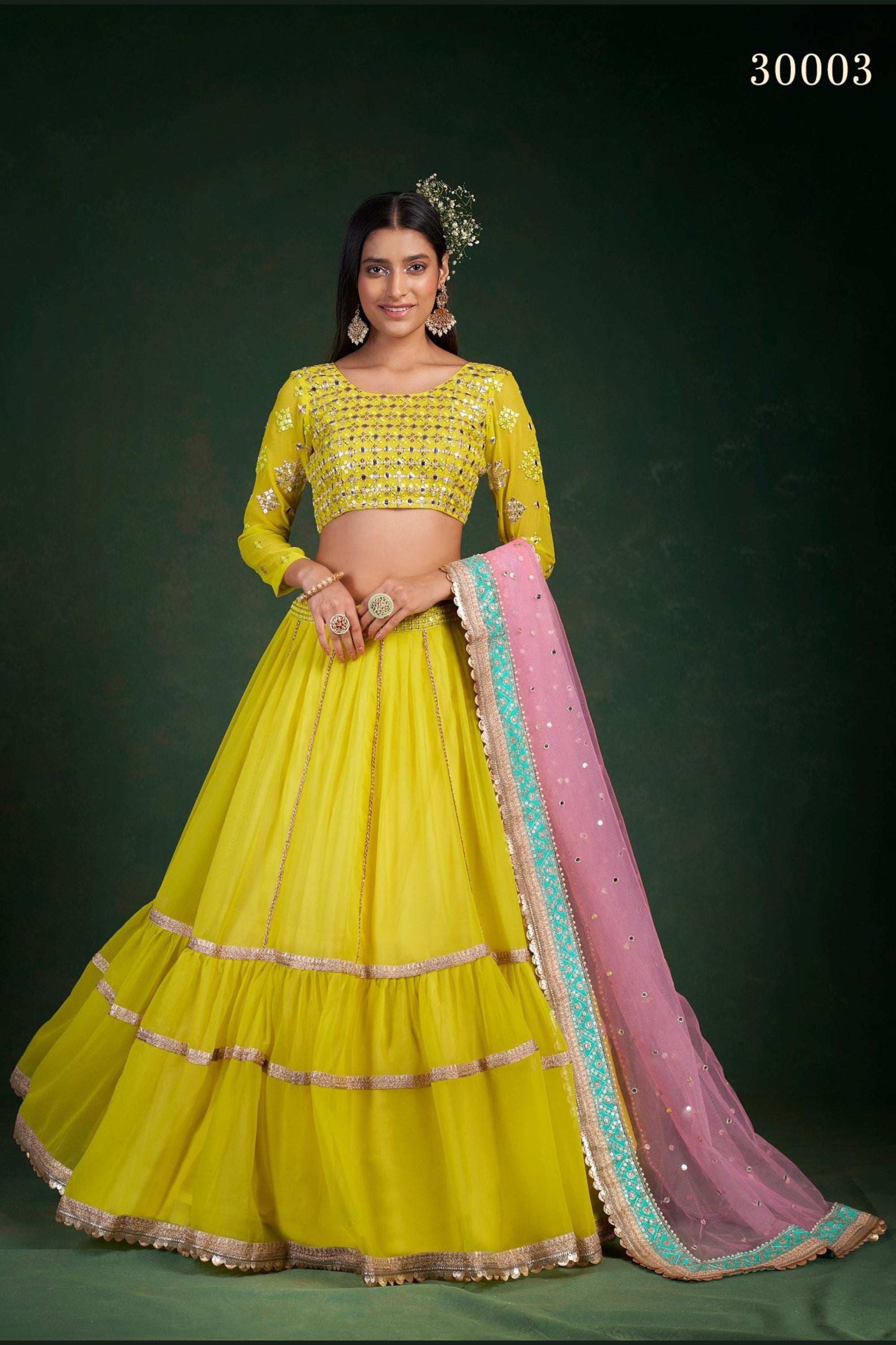 Green Skirt Pink Blouse Yellow Dupatta – Megha and Jigar