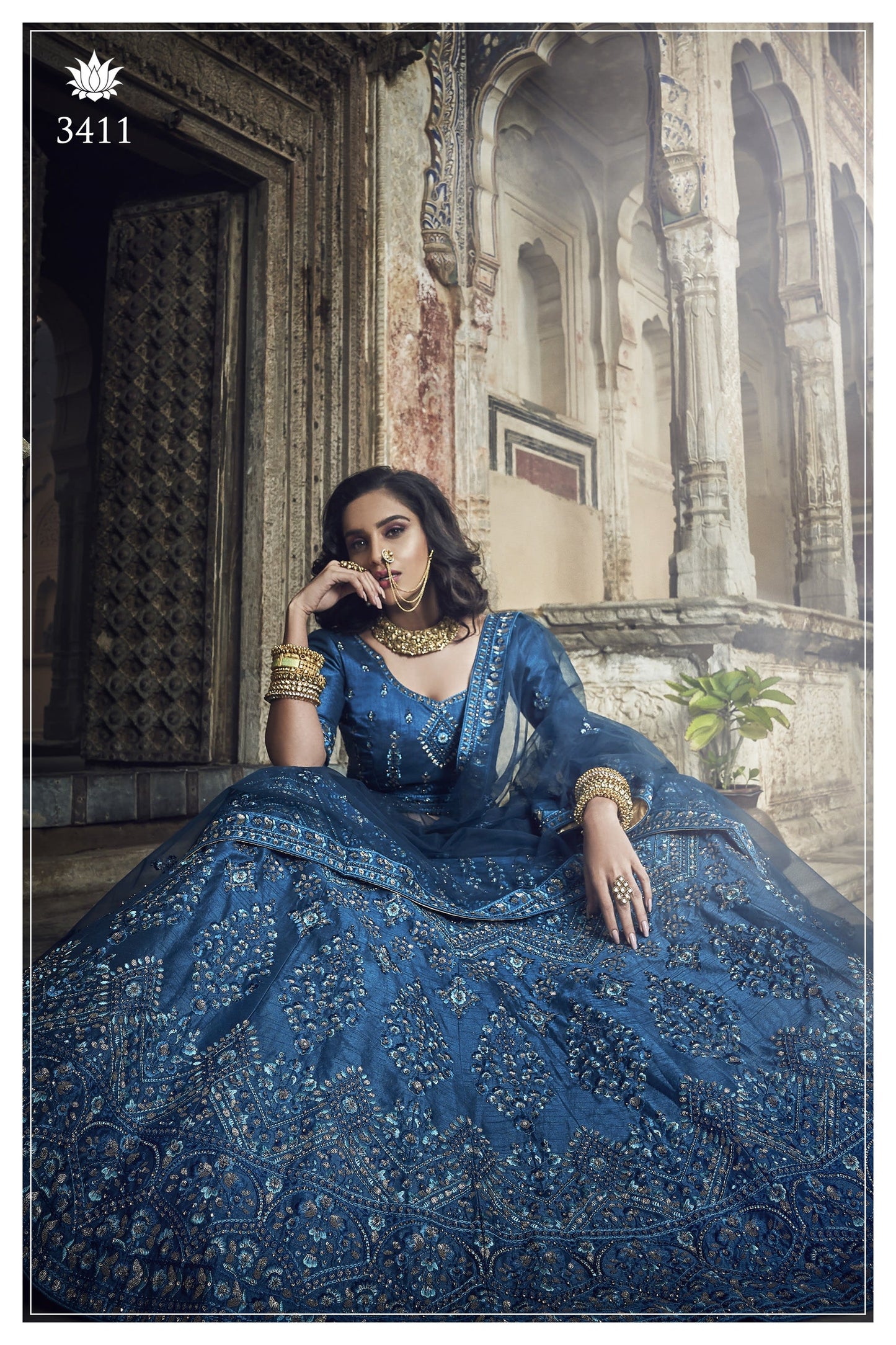 Blue Pakistani Art Silk Lehenga Choli For Indian Festivals & Weddings - Sequence Embroidery Work, Thread Embroidery Work, Zari Work, Zarkan Work