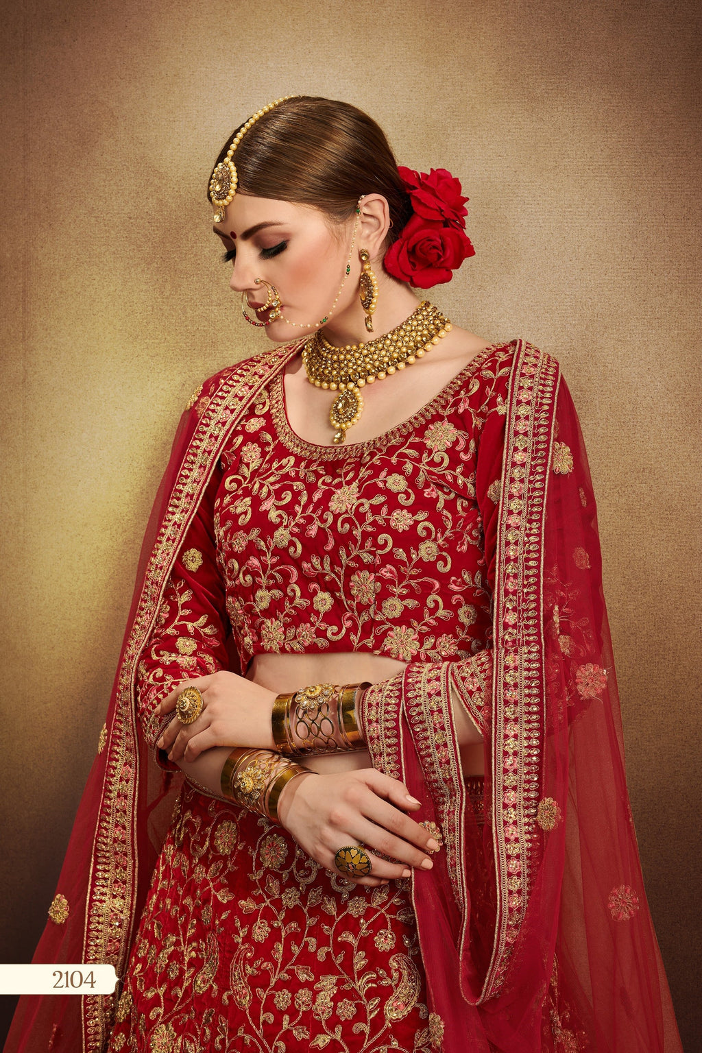 Red Pakistani Velvet Lehenga Choli For Indian Festivals & Weddings - Thread Embroidery Work,